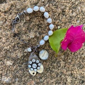 Pearl and Silver Charm Bracelet Crystal + Sparkle Charm